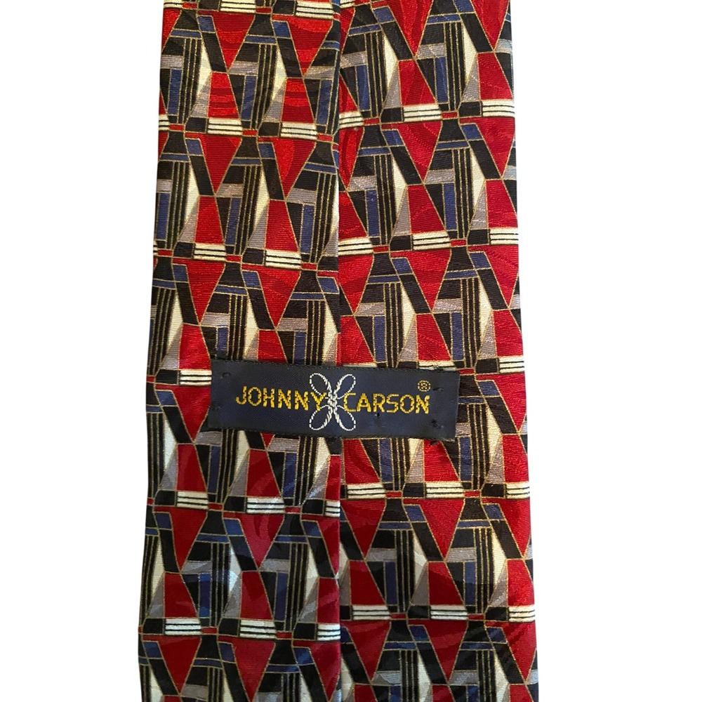 Johnny Carson Vintage Silk Tie Red Black Geometric Abstract Made in‎ USA Mens